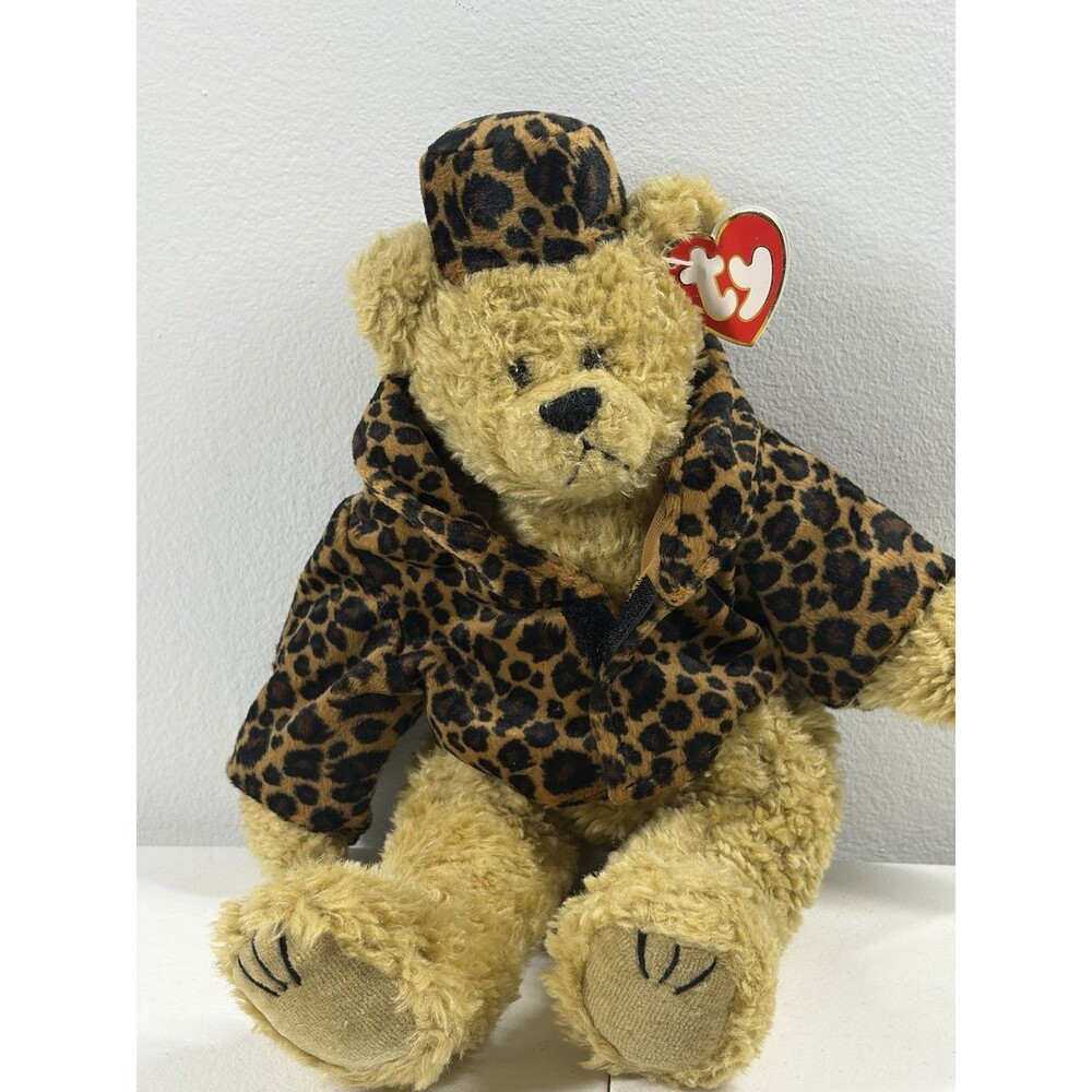TY Isabella Teddy Bear Plush Leopard Print Jacket Hat 14" 1993 Attic Treasures